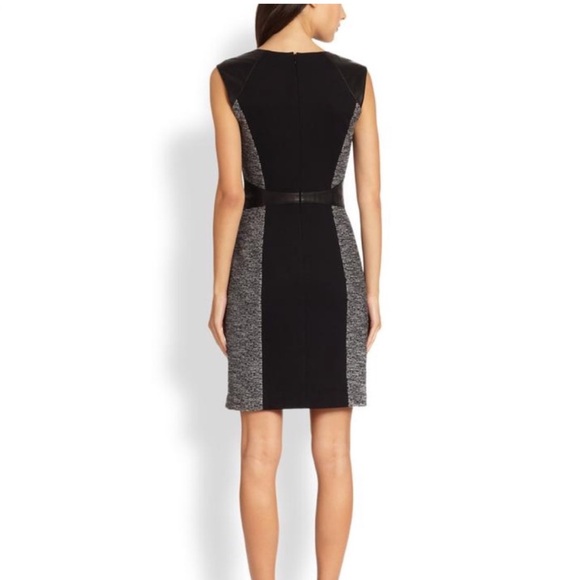 Rebecca Taylor Caitylin Wool Tweed Lamb Leather Trim Shift Dress Size 12 EUC - Picture 2 of 5